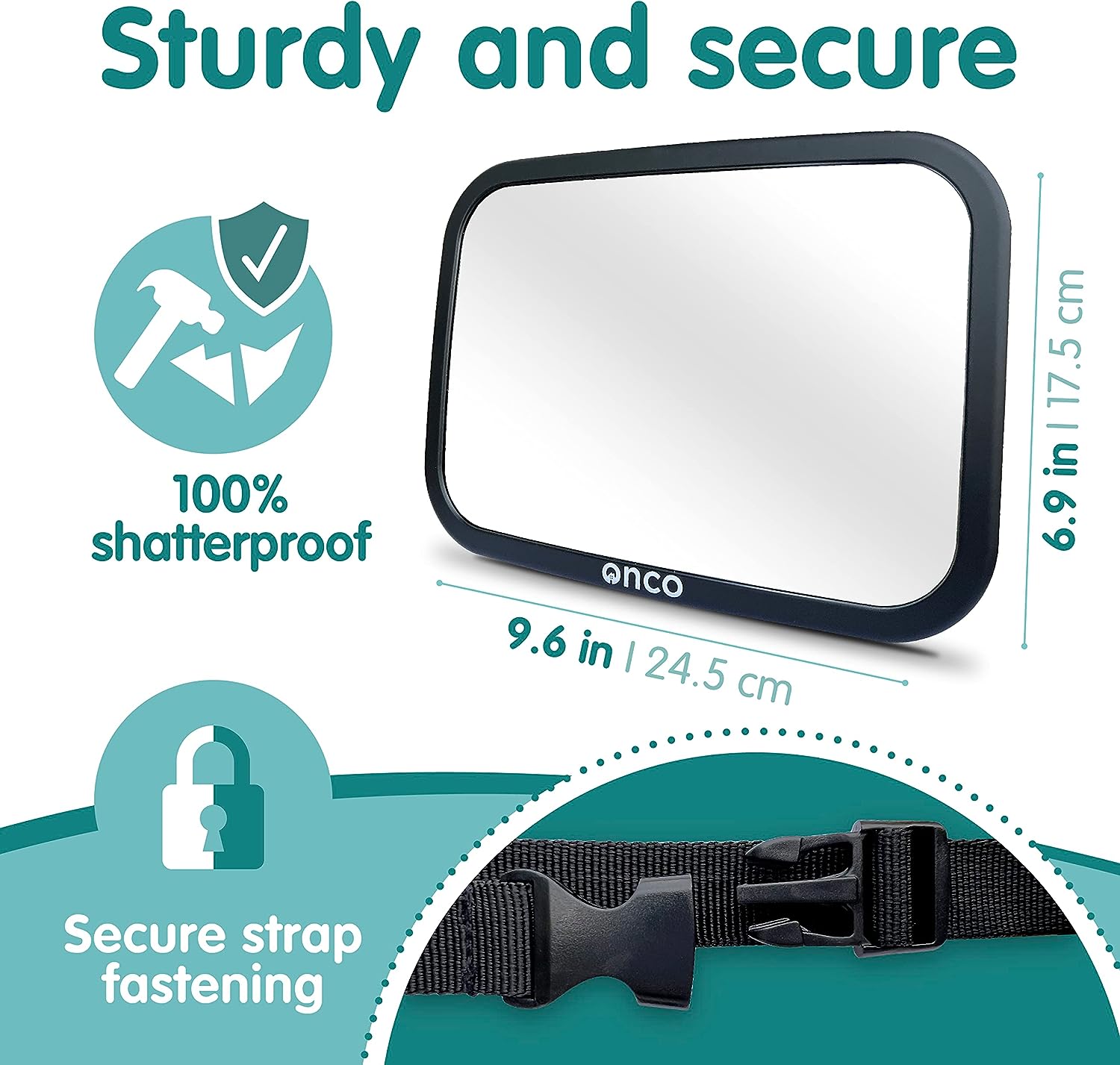 Onco Baby Car Mirror Rear-facing - Platinum Award Winning Car Mirror Baby Rear Facing Seat, Baby Essentials for Newborn, 100% Shatterproof Baby Mirror for Car, 360° Car Seat Mirror Rear Facing Infant - Image 4